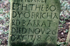 Annesley_-_Church_old_gravestone_of_Richard_Barrat_Nov._26th_1718_-_colour_1985