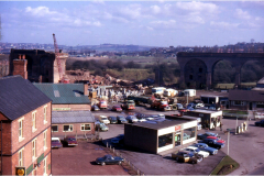Awsworth_-_Viaduct_-_partly_demolished_with_public_house_in_the_foreground_April_1973
