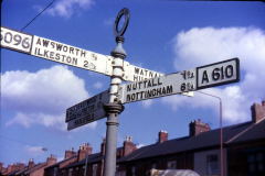 Awsworth_-_signpost_at_Awsworth_Lane_and_Kimberley_Road_April_1973_-_closeup_Nuttall_is_spelt_like_this.